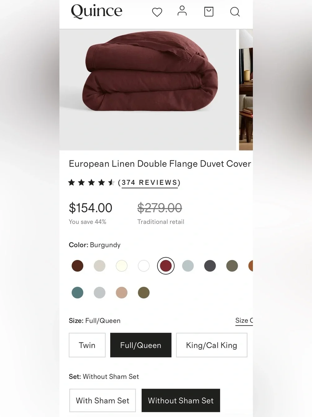 Quince European Linen Double Flange Duvet Cover, Full/Queen (Burgundy)
